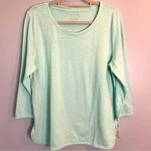 TALBOTS NWT 3/4 sleeve top mint green & white 100% cotton SZ/LG